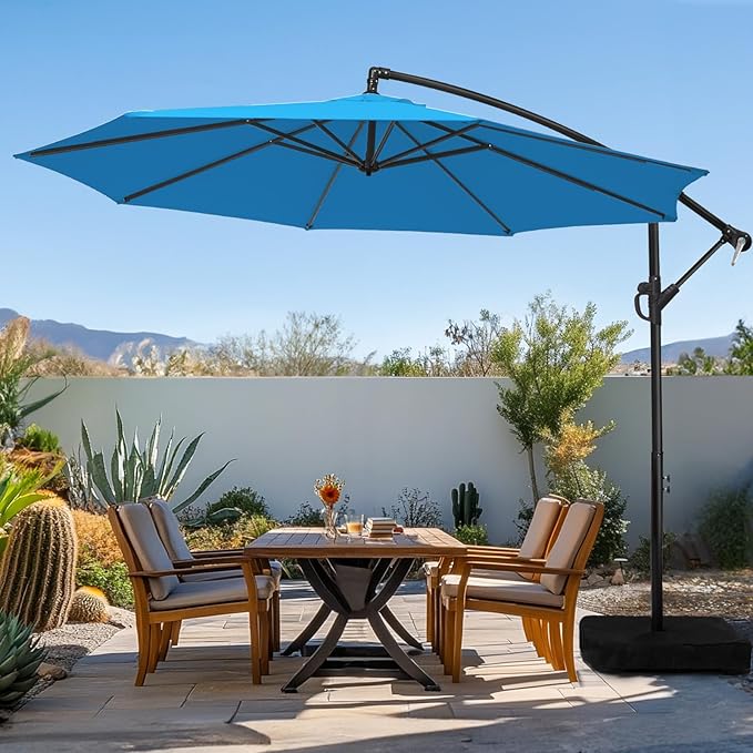wikiwiki 10ft Patio Umbrella with Base Included, Outdoor Offset Cantilever Umbrella with Sandbag Base for Backyard, Garden and Pool, Easy to Tilt and Crank, Royal Blue WikiwikiPatioUmbrellas