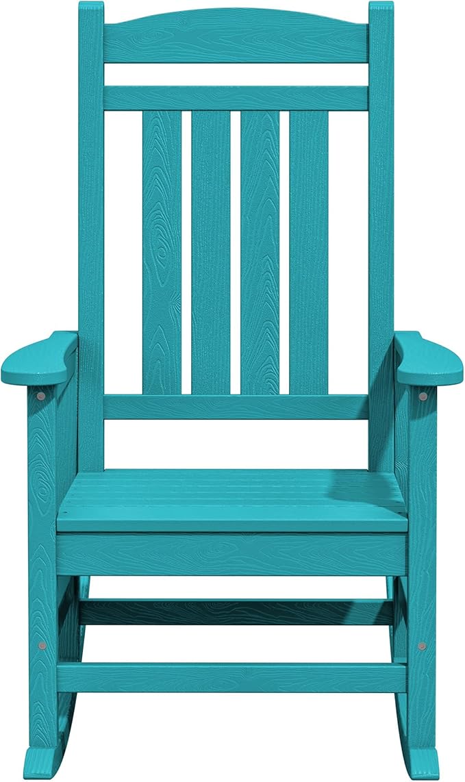 KINGYES HDPE Outdoor Rocking Chair Set of 4, All-Weather Poly Patio Rocking Chairs with 330lbs Support for Adults, Aruba Blue KINGYES