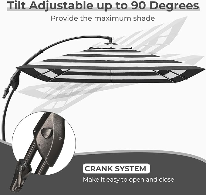 Grand patio 10x10 FT Patio Cantilever Umbrella with Base Outdoor Large Square Tilting Offset Umbrellas for Pool Deck (Black & White, 10x10 FT) GrandPatio