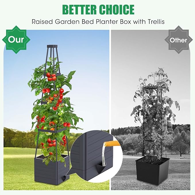 4 Pack Raised Garden Bed Planter Box with Trellis, 57" Self-Watering Tomato Cage Planters for Climbing Plants Vegetable Vine Flowers Outdoor & Indoor (57x9.8x9.8IN) MQHUAYU