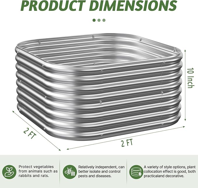 4 Pcak 2x2FT Raised Beds for Gardening, Corrugated Galvanized Steel Raised Garden Bed, Outdoor Metal Above Ground Garden Bed for Vegetables and Flowers-2x2FTx10Inch OZMSHF