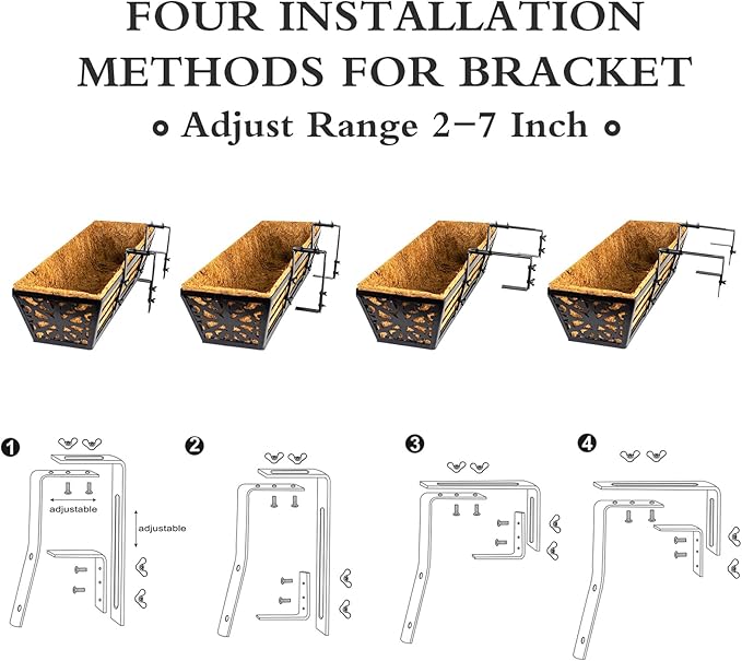 4 Pack 30 Inch Window Boxes Planters Railing Planter Box with Adjustable Brackets & Coco Liners Fabric Plant Grow Bags Deck Railing Planter Boxes Balcony Hanging Flower Box for Outdoor Plants KarlliuHOMEGARDEN