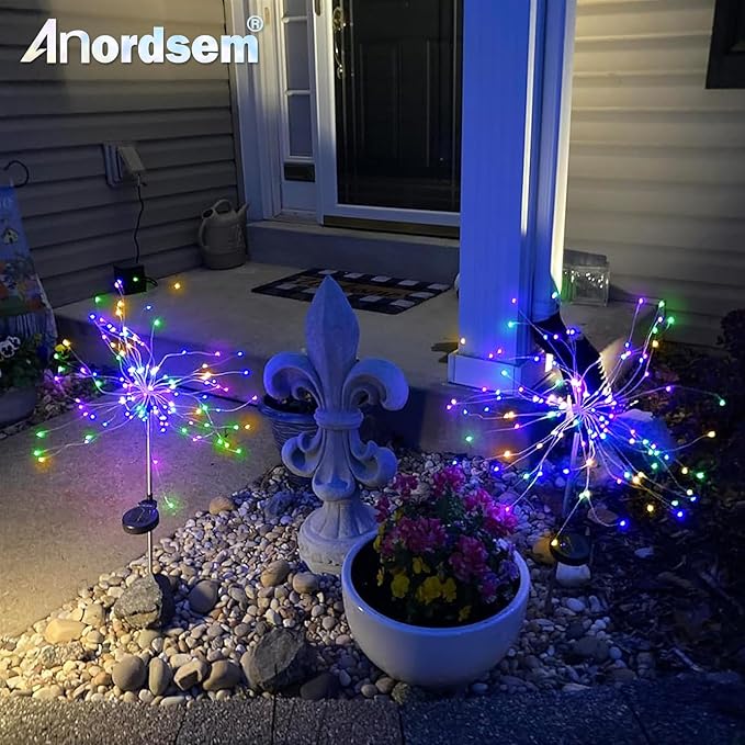 Anordsem Solar Garden Lights Outdoor: Bendable Copper Wire with 120 LED Firework Beads - Colorful Waterproof DIY Fairy Decoration for Yard Pathway Patio - Gifts for Women Mom Homeowners Anordsem