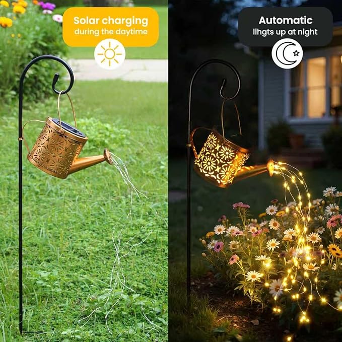 Solar Garden Lights Outdoor Decoration, Metal Solar Watering Can Lights Outdoor Waterproof, Small Patio Light Yard Lawn Pathway Decor, Gardening Gifts for Women Mom Grandma X-PREK