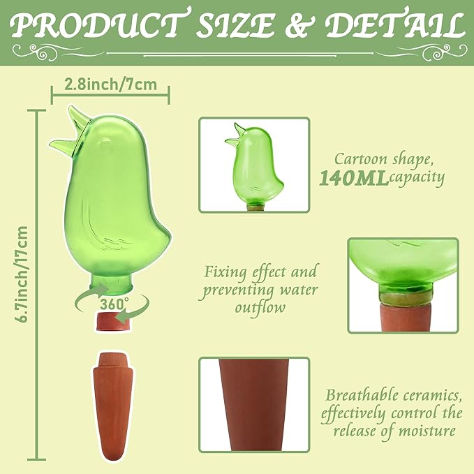 4 Pack Self Watering Spikes, Indoor Plant Watering Globes, Bird Shape Automatic Irrigation Spikes,Plant Watering Devices (Green&Blue) KIROYAL
