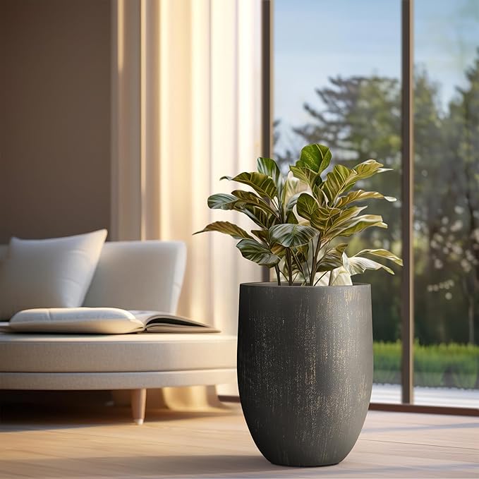 Kante Tall Concrete Planter, 21.7-Inch Height Antique Bronze Large Indoor Outdoor Plant Pot with Drainage Hole for Patio Garden Home, Modern Decor for Flowers and Tree Kante