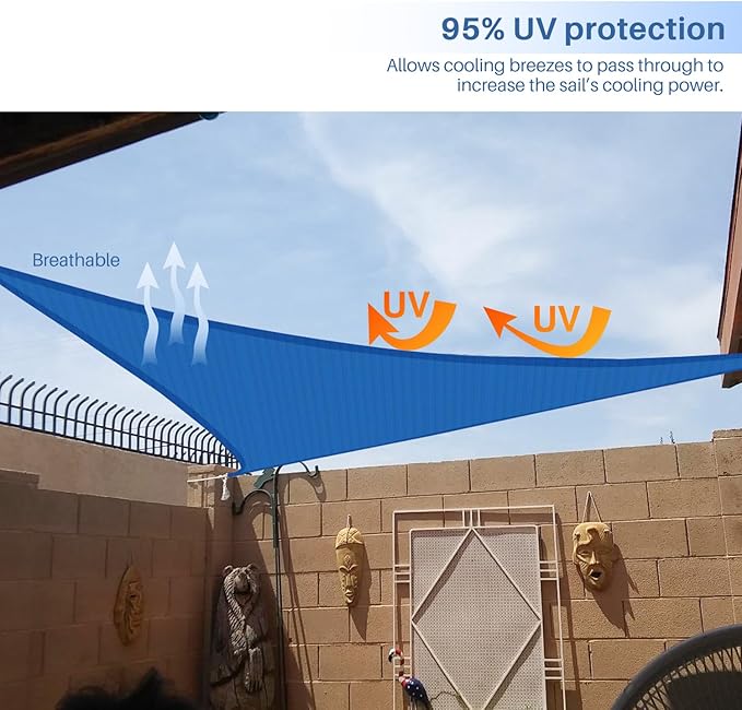E&K Sunrise 15' x 15' x 15' Sun Shade Sail Triangle Canopy Shade Cover UV Block for Patio Backyard Garden Outdoor (Blue) EKSUNRISEINC