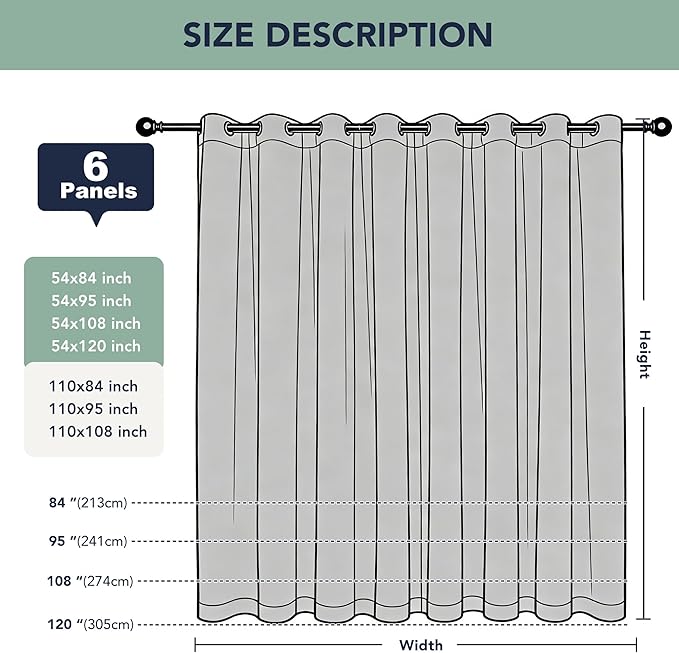 Extra Wide Outdoor Curtains Waterproof for Patio - 6 Panels Privacy Weatherproof Outside Curtains with Grommets for Gazebo, Pergola, Porch, Cabana, Balcony, 110 x 95 Inch, Cream RichSets