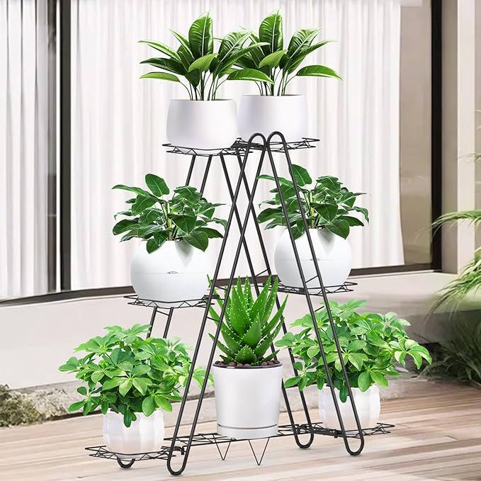 Heavy Duty Metal Plant Stand, Indoor Outdoor Plant Shelf & Rack - 3 Tiers 7 Pots, Plant Holder for Plants/Flowers/Planters, for Living Room Home Corner Patio & Garden DiiKoo