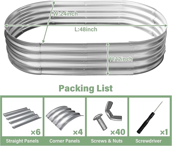 TATAANTY Galvanized Raised Garden Bed Kit, Rust-Resistant Planter Garden Boxes Outdoor, Oval Large Metal Raised Garden Beds for Vegetables Easy to Set Up - 4x2x1ft (2 Pack) TATAANTY