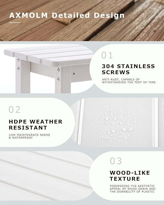 3 Piece HDPE Outdoor Bar Height Table and Chairs Set of 2 Includes High Top Patio Table and Chairs, Outside Patio Bar Set for Bistro,Balcony,Backyard,Poolside (White, 3 Piece) Rootora