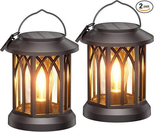 WdtPro Solar Lanterns Outdoor Waterproof, Upgraded Bright Hanging Solar Lights for Outside,Solar Powered Lanterns Lighting LED for Garden Patio Yard Decorative 2 Pack (Warm Light) WdtPro