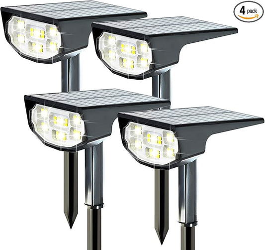 Solar Spot Lights Outdoor IP68 Waterproof, Ultra-Bright Performance，Simple Modes for Easier Operation, Auto On/Off，Solar Powered Landscape Lights for Garden, Yard, Pathway (Cool White, 4 Pack) Home