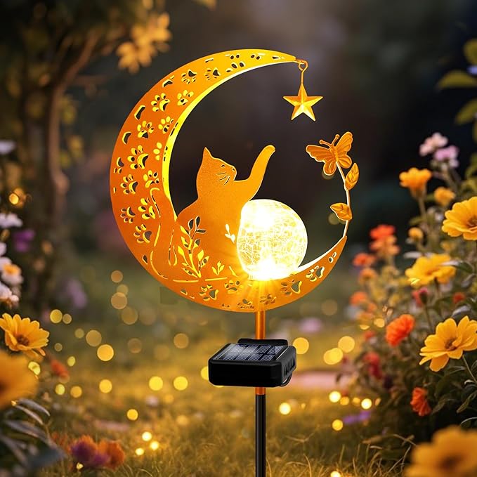ZNYCYE Solar Lights Outdoor Decorative Moon Cat Butterfly Solar Stake Lights Birthday Gifts for Women mom Grandma, Garden Decor Waterproof for Walkway, Yard, Lawn, Patio (Warm White) ZNYCYE