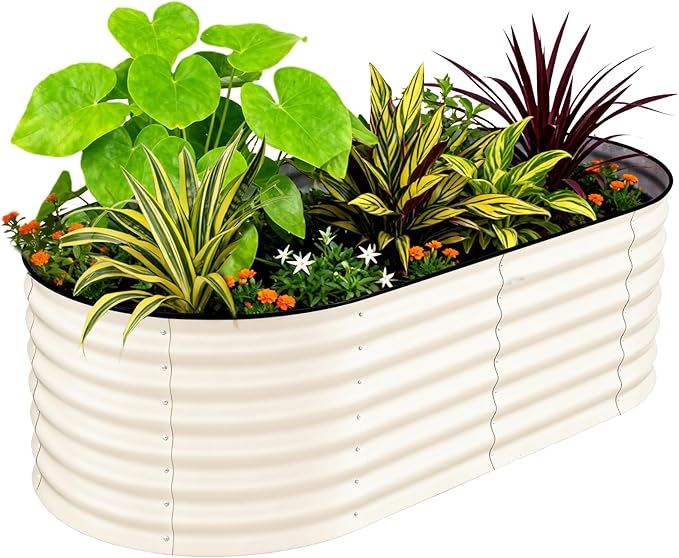 Garvee Galvanized Raised Garden Bed Outdoor, 6x3x2 ft Metal Planter Box for Flowers Vegetables, Rust-Resistant Raised Garden Beds for Gardening, Easy Assembly Outdoor Garden Box & Planters, Beige Garvee