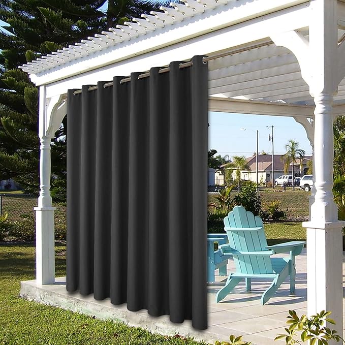 BONZER Waterproof Indoor/Outdoor Curtains for Patio Thick Privacy Wide Grommet Curtains for Bedroom, Living Room, Porch, Pergola, Cabana, 1 Panel, 110W x 120L inch, Charcoal Bonzer
