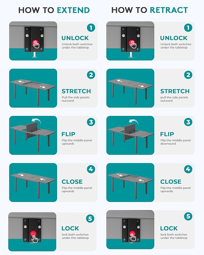 SERWALL 7-Piece Patio Dining Sets, 60" - 83" Expandable Outdoor Dining Table and 6 HDPE Chairs, All Weather HDPE Outdoor Furniture Set for Backyard, Garden, Grey SERWALL