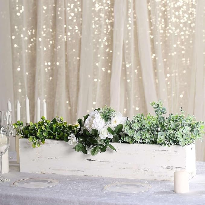 Efavormart 30"x6" Whitewash Wood Planter Box with Plastic Liner, DIY Rustic Rectangle Wooden Box for Succulents, Long Wedding Table Centerpieces and Farmhouse Decor efavormart