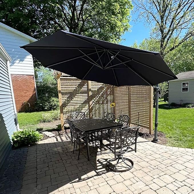 PURPLE LEAF 11 Feet Patio Umbrella Outdoor Cantilever Round Umbrella Aluminum Offset Umbrella with 360-degree Rotation for Garden Deck Pool Patio, Grey PURPLELEAF