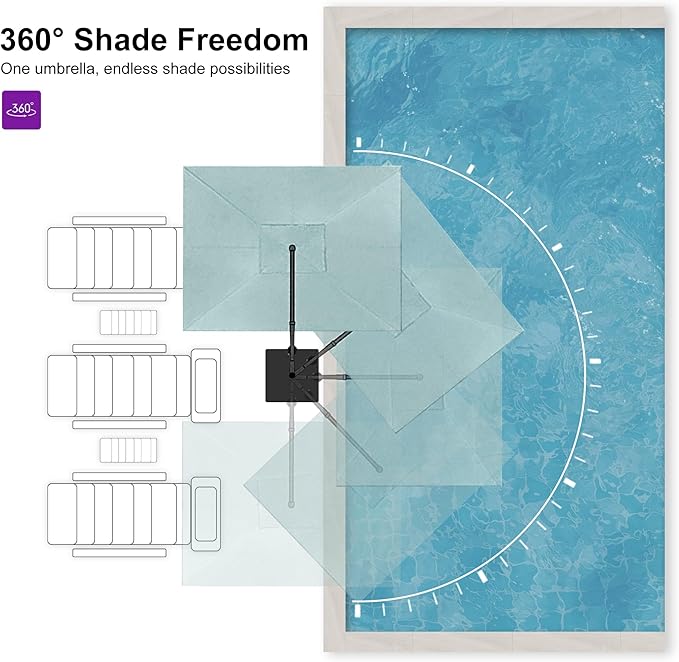 PURPLE LEAF 10' X 13' Rectangle Cantilever Umbrella with Base Outdoor Large Aluminum Patio Umbrella with 3-Year Fade Resistance Recycled Fabric and 360-degree Rotation for Deck Pool Garden, Mint Green Rootora