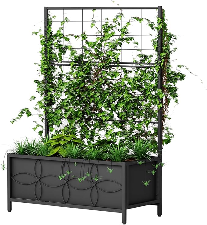 Zhongma Sturdy Raised Garden Bed with Trellis (15.75 x 35.43 x 48.8 in) for Vegetables Flower, Planter Box for Backyard Patio Balcony Zhongma