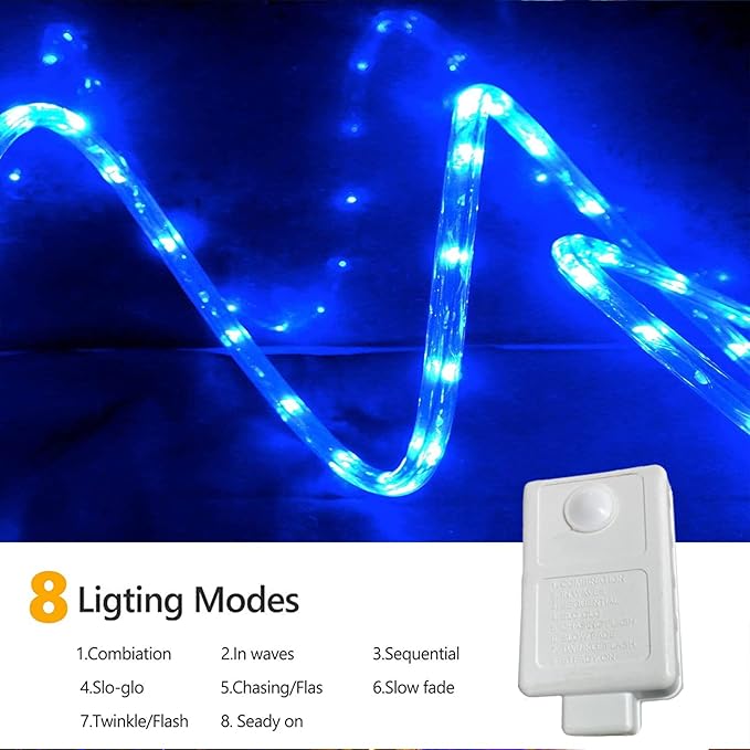 200ft LED Rope Lights Outdoor, 1440 LED Flexible Tube Lights with 8 Modes, Waterproof LED Rope Lighting for Outside, Garden, Patio, Bedroom, Party, Pool, Fences, Indoor Outdoor Decoration (Blue) Jnaurb