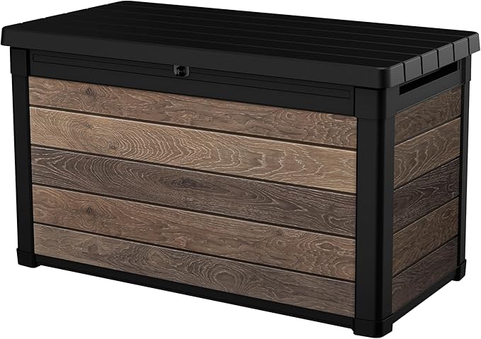 Keter Walnut 100 Gallon Resin Deck Box-Organization and Storage for Patio Furniture Outdoor Cushions, Throw Pillows, Garden Tools and Pool Toys Keter