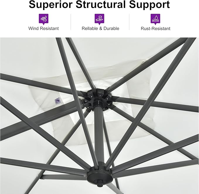 PURPLE LEAF 10'×10' Patio Umbrella with Base and Cover Outdoor Large Offset Cantilever Umbrella Heavy Duty Sun Umbrella for Garden Deck Pool Patio White PURPLELEAF