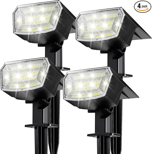 TECKNET Spot Lights Outdoor with 59 LED, 4 Pack Solar Lights Outdoor Waterproof IP65, Auto On/Off Solar Spot Lights, 3 Lighting Modes Solar Powered Garden, 2-in-1 Solars Landscape Light (Cool White) Tecknet