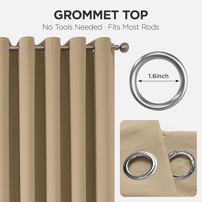 Joydeco Blackout Patio Sliding Door Curtains 96 Inches Long, Grommet Privacy Room Divider Curtains, Extra Wide Thermal Blackout Drapes for Bedroom Living Room (Light Beige, 100Wx96L, 1 Panel) JOYDECO