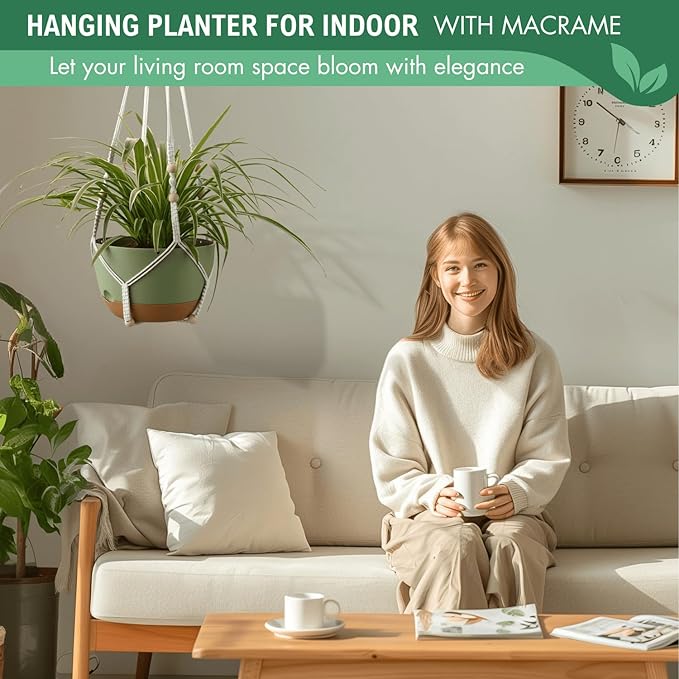 10 Inch Hanging Planters for Indoor Plants,Set of 2 Hanging Pots for Plants with Self-Watering, Outdoor Hanging Plant Pot with Drainage and 2 Kinds of Hanging Baskets Hangers for Home Decor and Garden TIMOSUKI