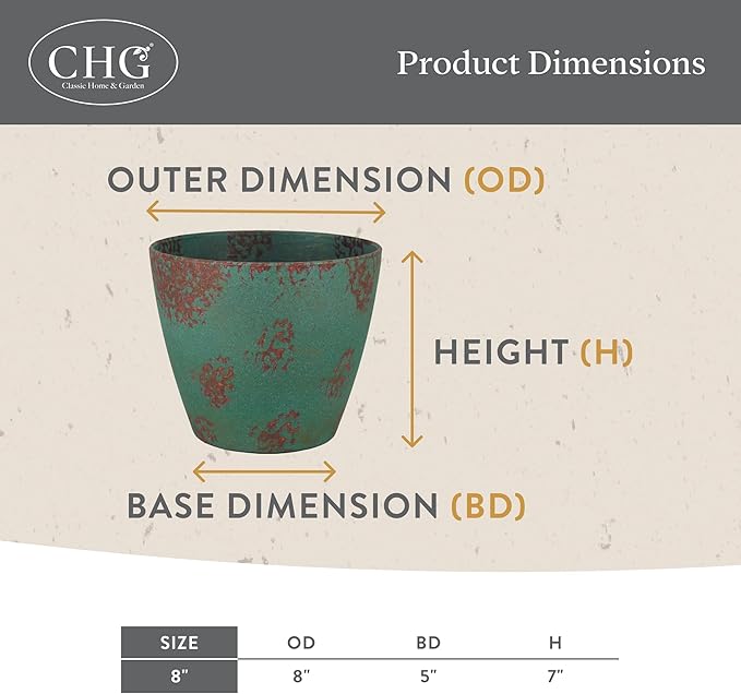 Classic Home and Garden Premiere Collection Planter Vogue, 8", Patina Copper ClassicHomeandGarden