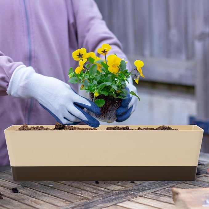 GREANER Indoor Windowsill Planter Boxes, 6 Pack 16 x3.8 Inch Rectangle Succulent Cactus Window Box with Tray, Modern Plastic Plant Pots for Porch, Patio, Garden Balcony, Home Office Outdoor Decoration GREANER