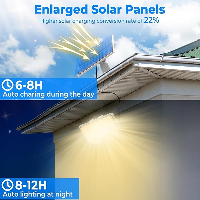 Peasur 1 Pack Solar Motion Lights Outdoor, 318 LED Solar Security Light with 3 Modes, IP65 Waterproof Powered Flood Lights for Outside Garden Backyard，Warm (White Frame) Peasur