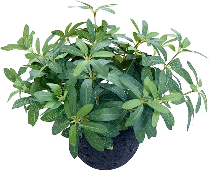 AlphaAcc 9.5" Artificial Plants with Olive Leaves Real Looking Faux Plants Fake Greenery Potted in Black Round Ball Planter for Tabletop Bathroom Kitchen Office Housewarming Gift Home Decor AlphaAcc