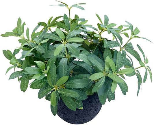 AlphaAcc 9.5" Artificial Plants with Olive Leaves Real Looking Faux Plants Fake Greenery Potted in Black Round Ball Planter for Tabletop Bathroom Kitchen Office Housewarming Gift Home Decor AlphaAcc