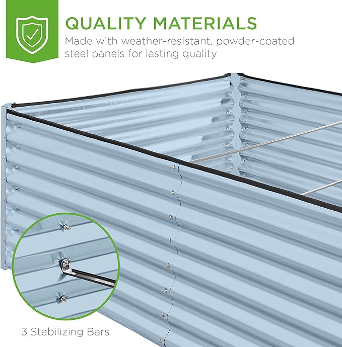 Best Choice Products 8x4x2ft Outdoor Metal Raised Garden Bed, Deep Root Planter Box for Vegetables, Herbs & Flowers, 478-Gallon Capacity, 100% Non Toxic Materials - Mist Blue BestChoiceProducts