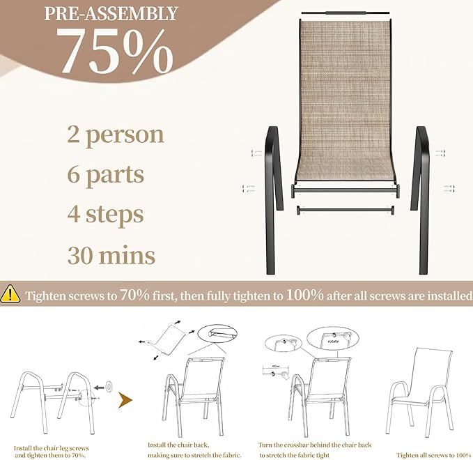 MAMIZO Patio Dining Chairs, Stackable All Weather Teslin Chair, Heavy Duty Outdoor Breathable Chairs Set, w/Armrests, Upgraded Chair FeetW/Strenthened Iron Spacers, 330 LBS (6, Brown) MAMIZO