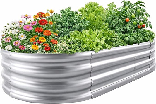 Galvanized Raised Garden Bed for Outdoor: 4X2X1ft Durable Metal Vegetable Plant Container Kit - Oval Planter Box for Gardening Flower Trough Rootora