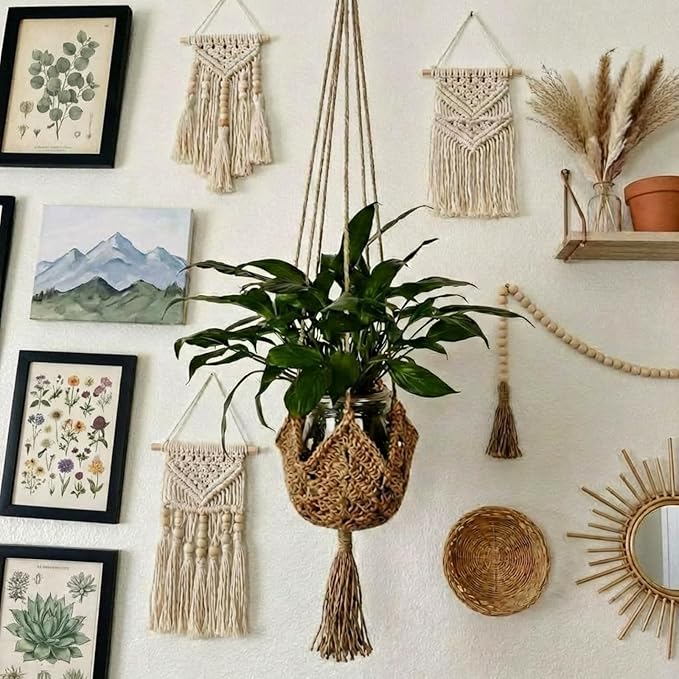 Shappy 1 Pack Jute Crochet Long Plant Hanger for 3 Inch to 12 Inch Pots, Macrame Plant Holder Rope with S Shaped Hooks for Halloween Home Decor (Brown) Shappy