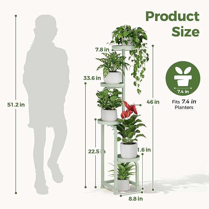 Bamworld Corner Plant Stand Indoor Outdoor, Tall Metal Flower Pot Stands for Multiple Plants, 4 Tier Mint Green Heavy Duty Plant Shelf for Patio Garden Balcony Living Room Bedroom(Patent Design) Bamworld