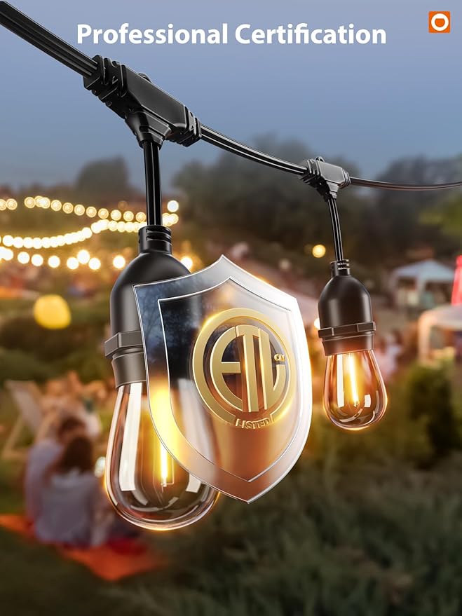 addlon Outdoor String Lights Timer Control, 48FT LED Patio Light with Edison Vintage Shatterproof Bulbs and Commercial Grade Weatherproof Strand - ETL Listed Heavy-Duty Decorative Lighting addlon