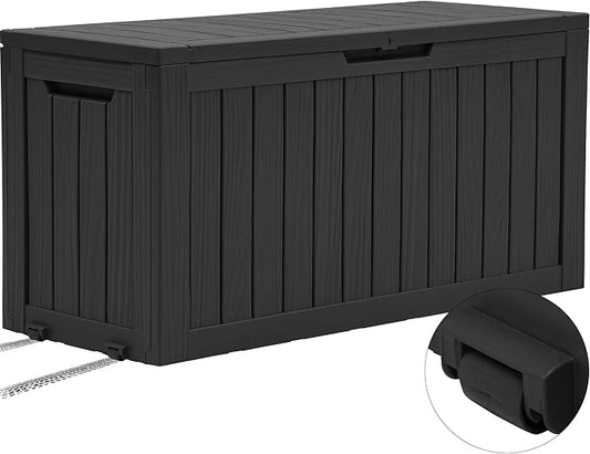 YITAHOME 72 Gallon Outdoor Resin Deck Box with Wheels, Pool Storage Box for Outdoor Cushions, Sports Equipment, Garden Tools, Black YITAHOME