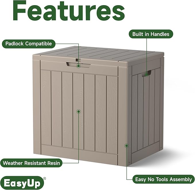 EasyUp 35 Gallon Resin Deck Box Waterproof, UV Resistant Outdoor Storage Box for Delivery, Patio, Garden, and Porch,Striped Gray EASYUP