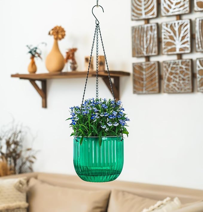 Melphoe 2 Pack Self Watering Hanging Planters Indoor Flower Pots, 6.5 Inch Outdoor Hanging Plant Pot Basket, Plant Hanger with 3Hooks Drainage Holes for Garden Home Melphoe