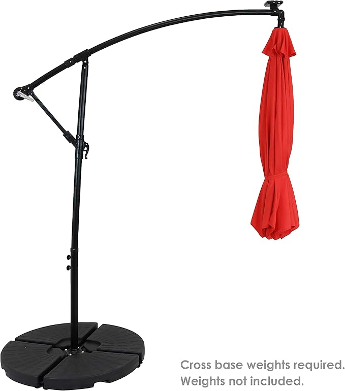 Sunnydaze 10' Solar Offset Patio Umbrella - Solar Cantilever Umbrella Outdoor with LED Lights - Polyester Shade, Air Vent, & Cross Base SunnydazeDecor