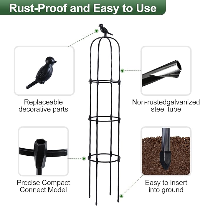 Lalahoni Garden Obelisk Trellis for Climbing Plants Outdoor, 6ft Round Rose Trellis for Pots, Metal Plant Support for Clematis, Jasmine, Ivy, Decorative Outdoor Trellis, Black, 1Pack Thereasonyoulovegardening