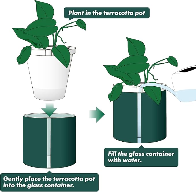D'vine Dev 8 Inch Design Self Watering Planter for Indoor Plants, White Terracotta Pot with Teal Cylinder Glass Cup, 37-X-C-5 DvineDevPlanterPotsandStand