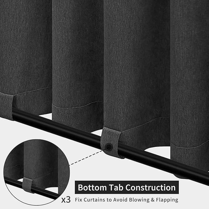 Easy-Going Linen Look Outdoor Curtains Waterproof Windproof Porch Curtains, Soft Thicken Outdoor Privacy Curtains for Patio, Gazebo, Grommet Top and Tab Bottom Drape, 1 Panel, 54x96 inch, Black Easy-Going