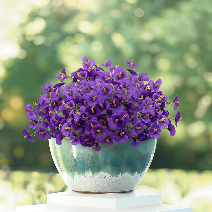 24 Bundles Artificial Pansy Flowers for Outdoor, Faux Silk Pansies Spring Flowers Outside for Planter Front Door Porch Patio Yard Window Box Home Decor (Purple) Griine